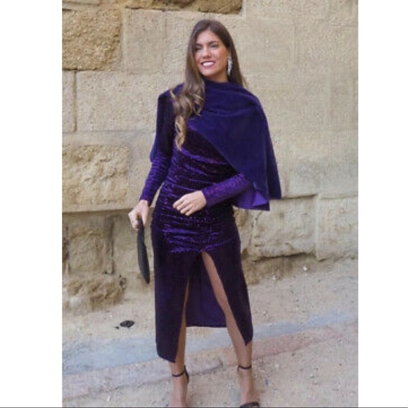 NWT ZARA PURPLE SPARKLY MIDI VELVET DRESS - Picture 12 of 15